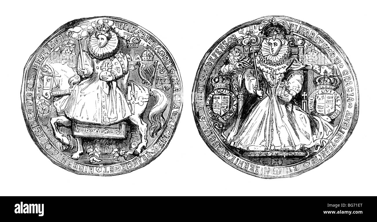 Abbildung der großen Siegel der Königin Elisabeth i. von England Stockfoto