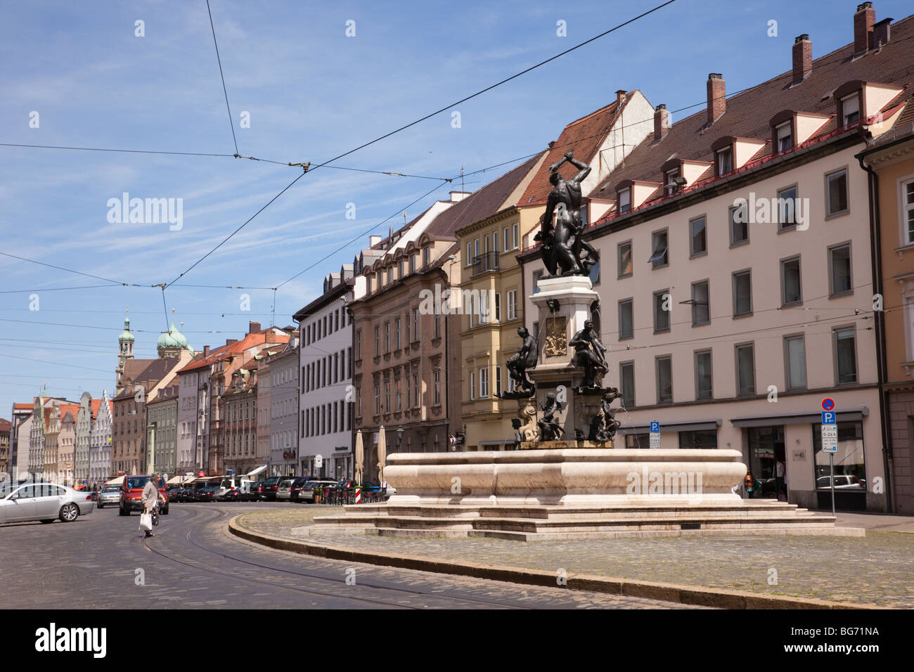Herkules Brunnen Brunnen und Patrizier Villen auf breite Straße in der