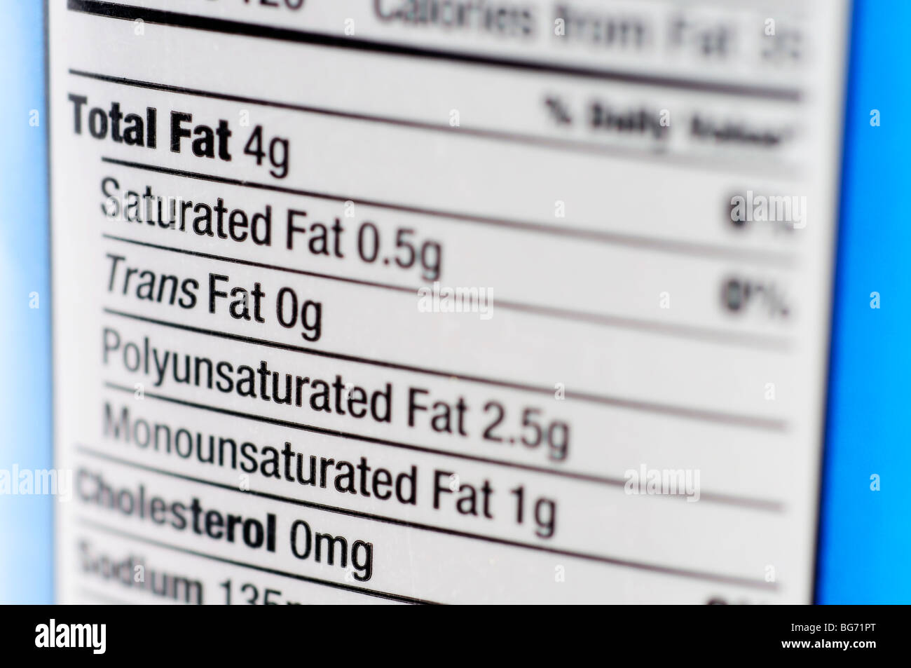 Nährwertangaben Stockfoto