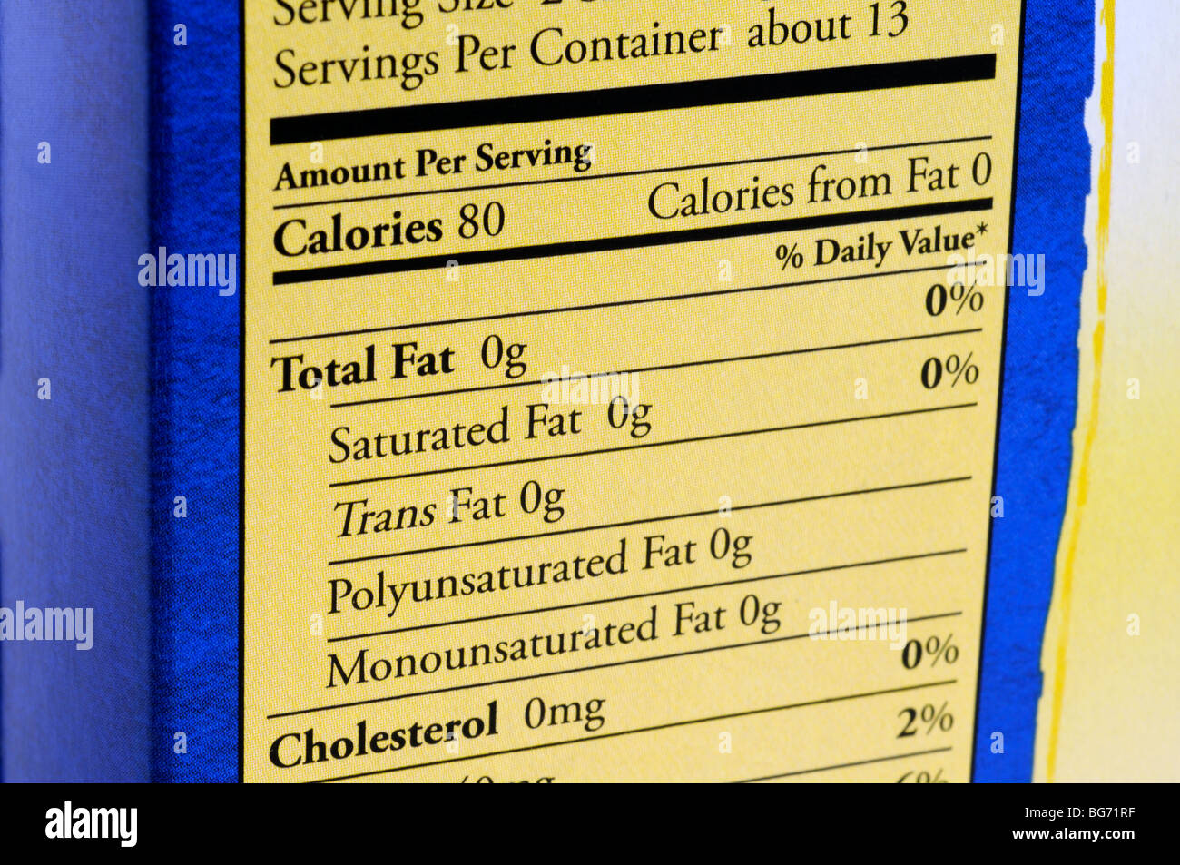 Nährwertangaben Stockfoto