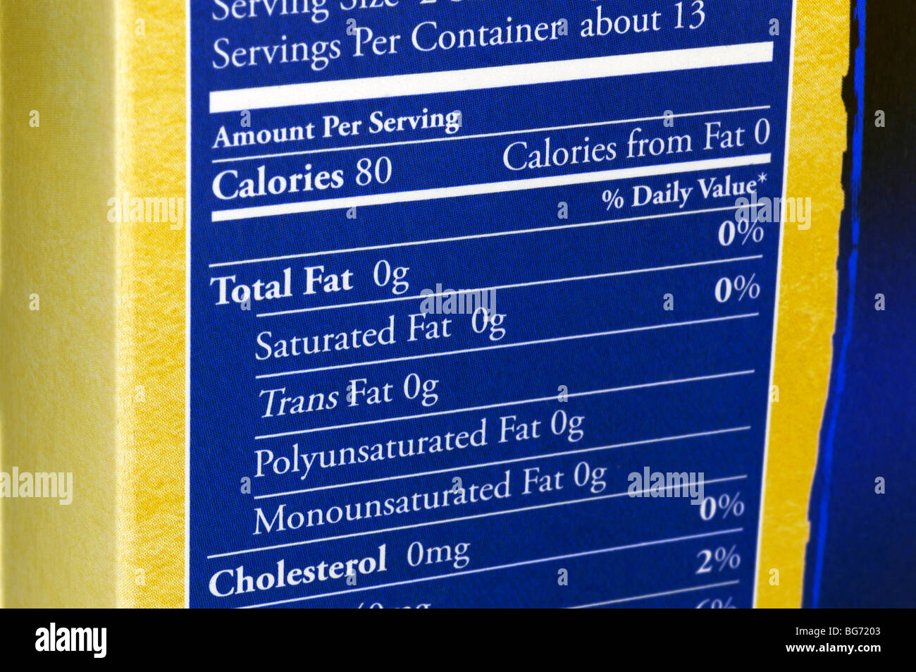 Nährwertangaben Stockfoto