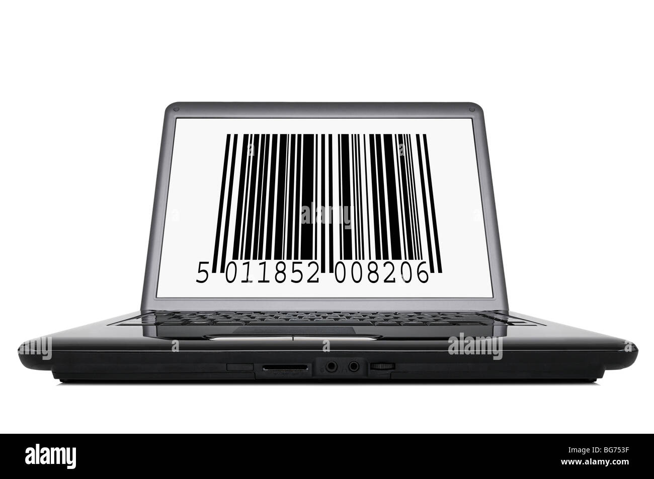 Barcode auf dem Bildschirm eines Laptops Stockfoto