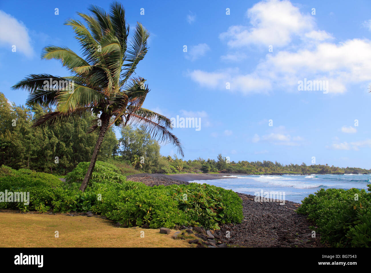 Hana Bay Strand in Hana, Maui, Hawaii Stockfoto