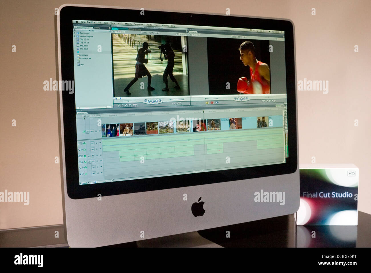 "Apple Final Cut Pro 7" Videoschnitt-Software angezeigt auf imac Stockfoto