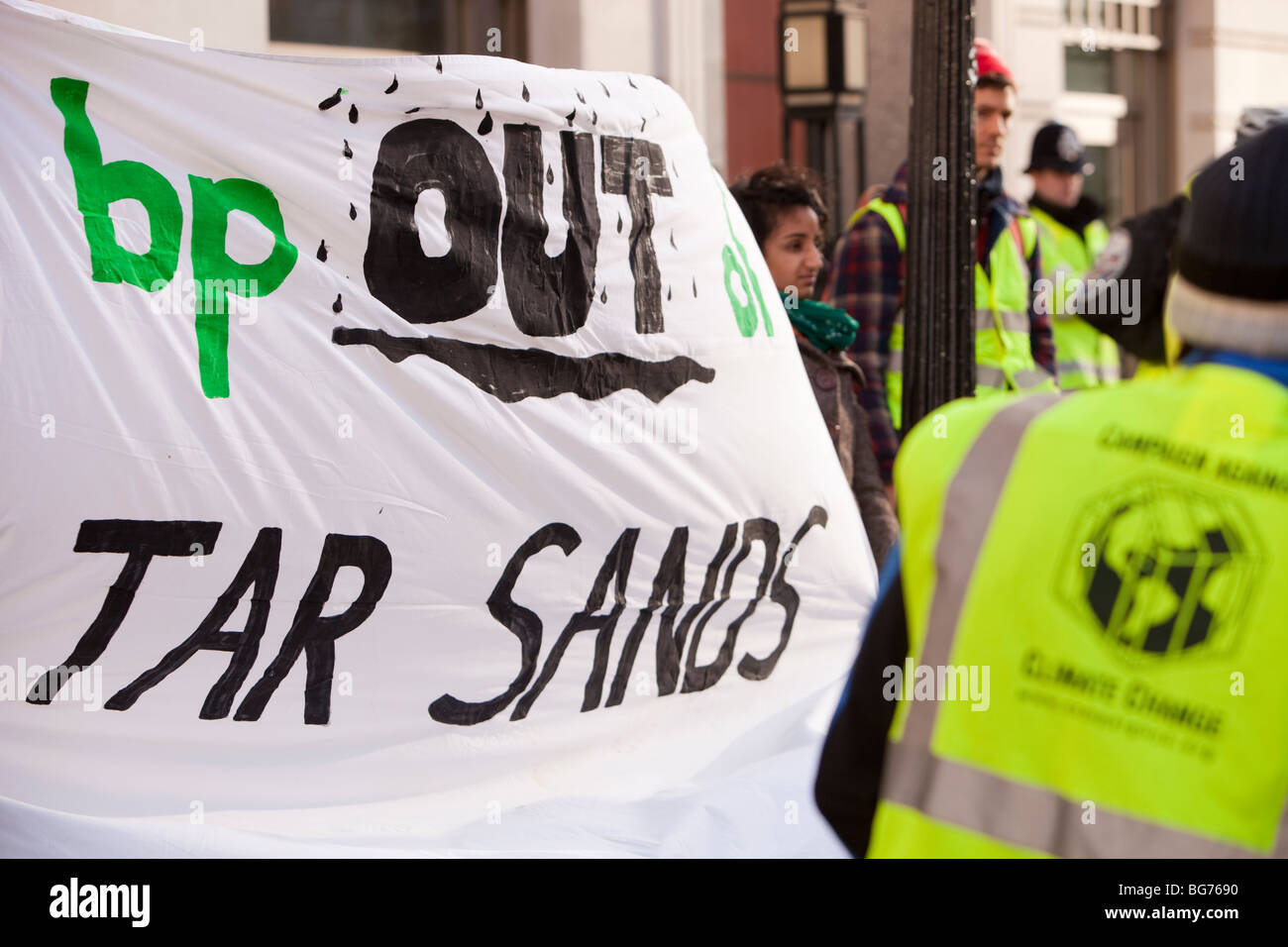 Ein Banner auf der Welle, der größten Klimawandel Protest, statt im Vereinigten Königreich, London Stockfoto