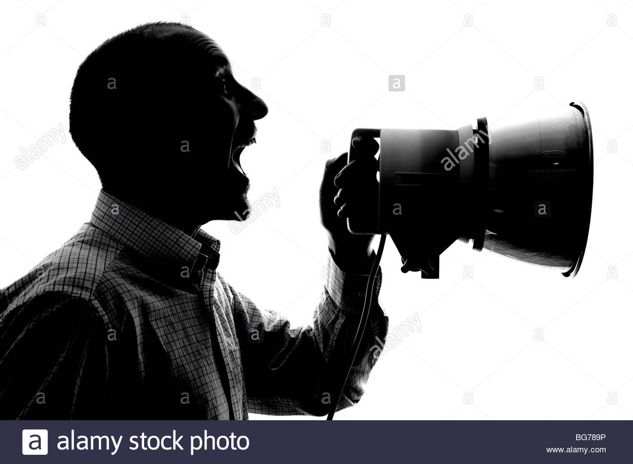 Silhouette Mann mit Lautsprechergehäuse Stockfoto