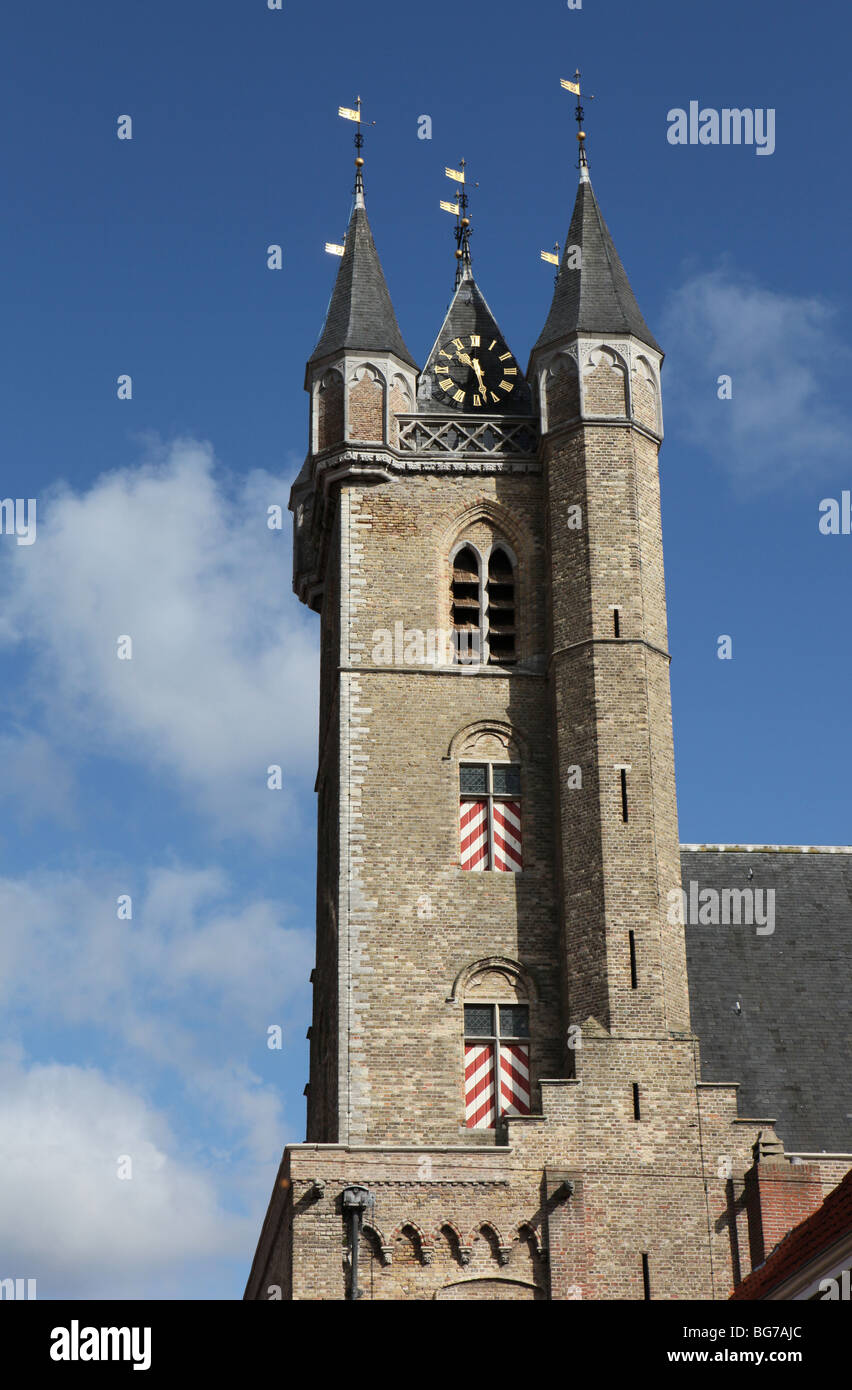 Das Belfort-Turm im Rathaus in Sluis, Holland. Dies ist der einzige Belfort-Turm in den Niederlanden. Stockfoto