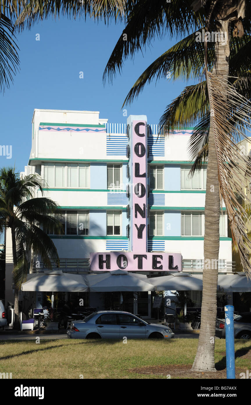 Colony Hotel im Art Deco District von Miami South Beach, Florida, Vereinigte Staaten Stockfoto
