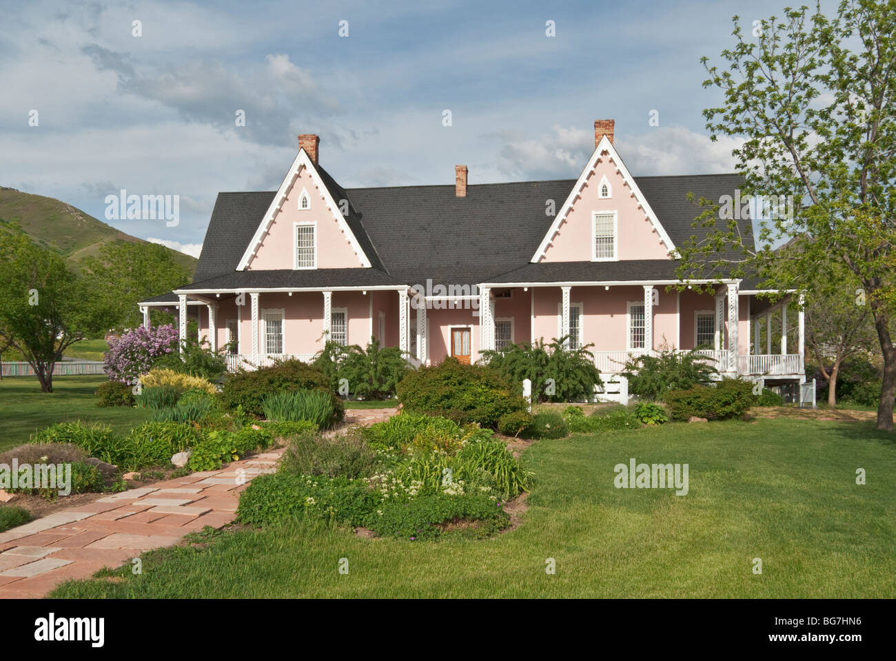 Utah Salt Lake City This ist The Ort Heritage Park Brigham Young Wald Bauernhaus erbaut 1863 zog 1976 Stockfoto