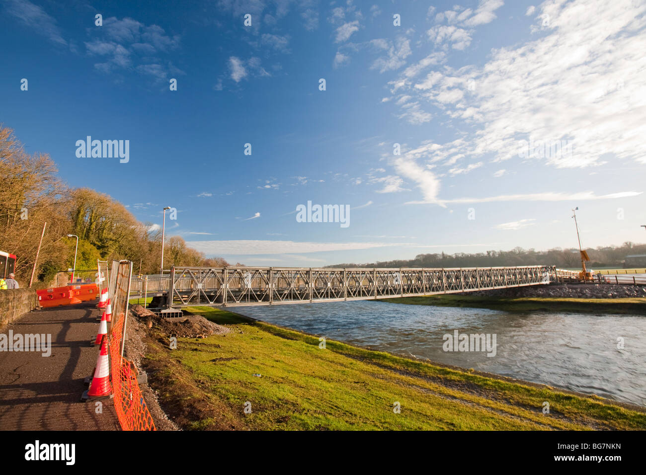 Barker, Kreuzung in Workington, gebaut von der Armee nach die verheerenden Überschwemmungen alle Brücken entfernt, gewaschen Cumbria, UK. Stockfoto