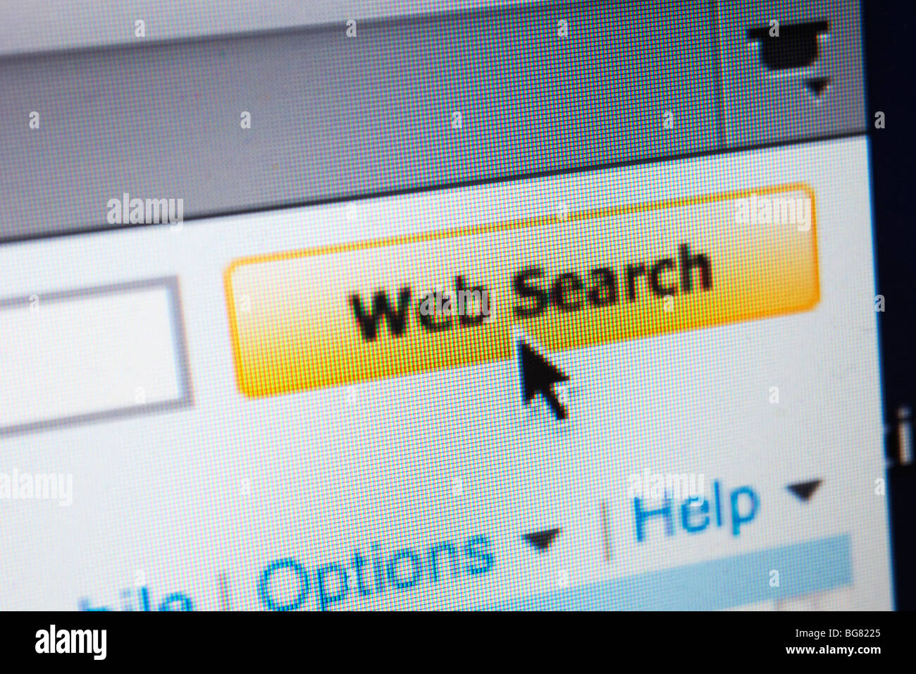 Computer-Bildschirm zeigt die Schaltfläche "suchen" Webseite und cursor Stockfoto