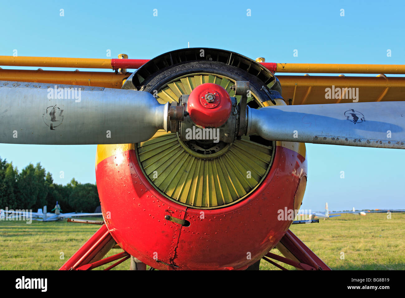Kleinflugzeuge Flugzeuge geparkt an einem Rasen Flugplatz, Russland Stockfoto