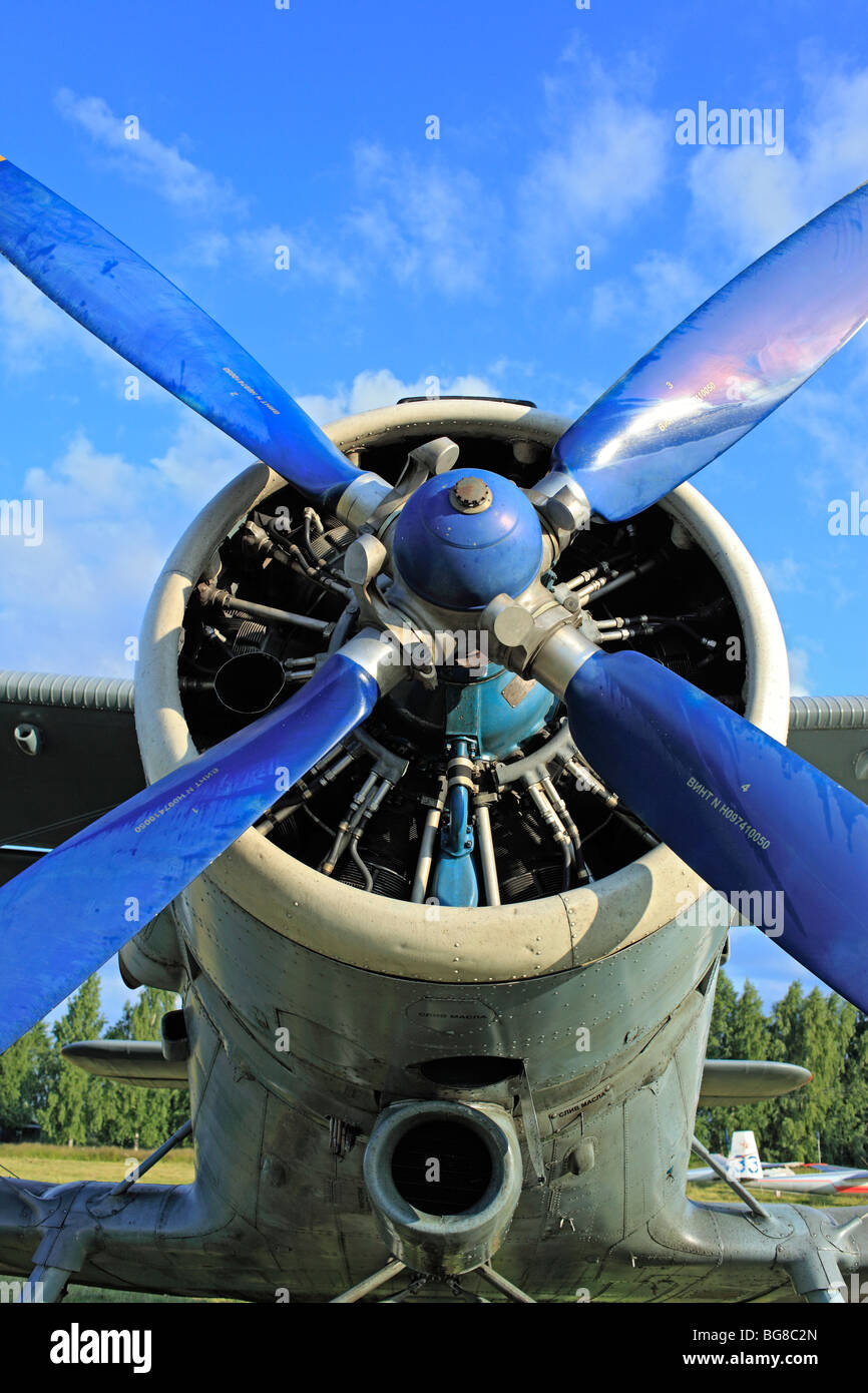Kleinflugzeuge Flugzeuge geparkt an einem Rasen Flugplatz, Russland Stockfoto
