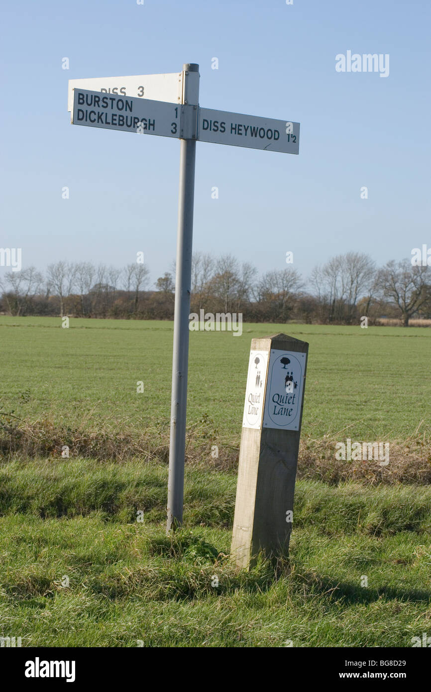 "Ruhig Lane" Straßenschild. Suffolk. Lokale Behörde. Stockfoto