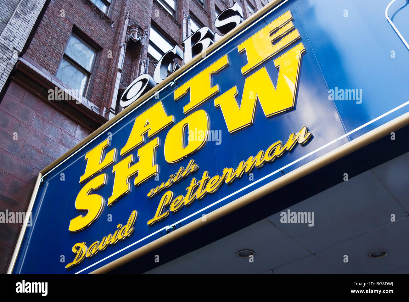 David Letterman Late Show Schild, Außenansicht des Gebäudes, Manhattan, New York City, New York, USA Stockfoto