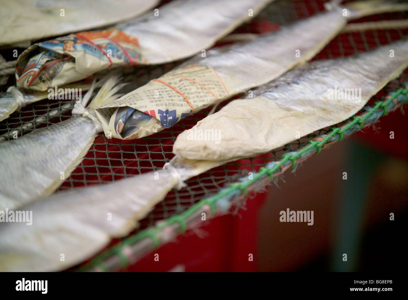 Getrocknete Fische, Lantau Island, Hong Kong, China. Stockfoto