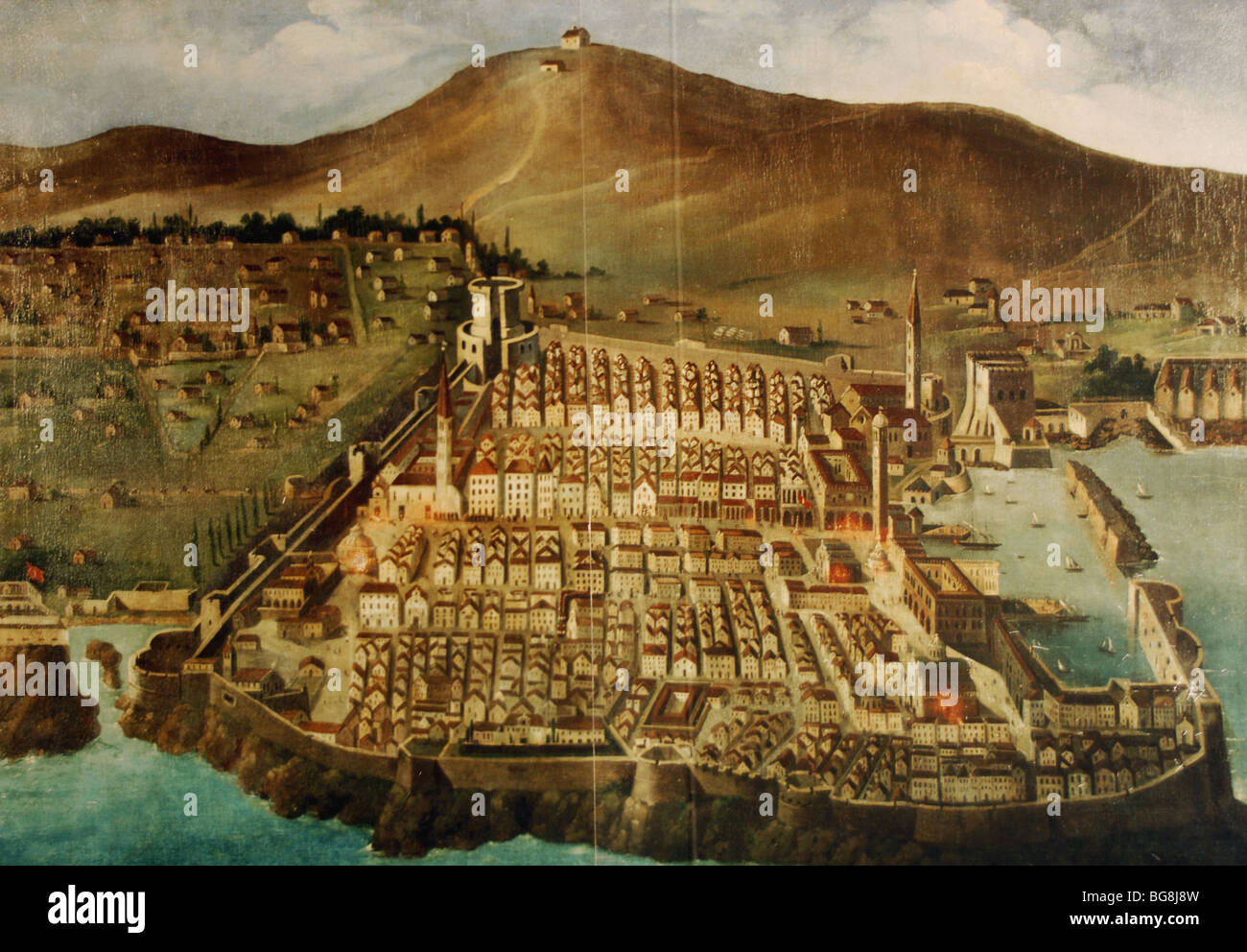 Dubrovnik. Karte von der Stadt vor dem Erdbeben von 1667. Kroatien. Stockfoto
