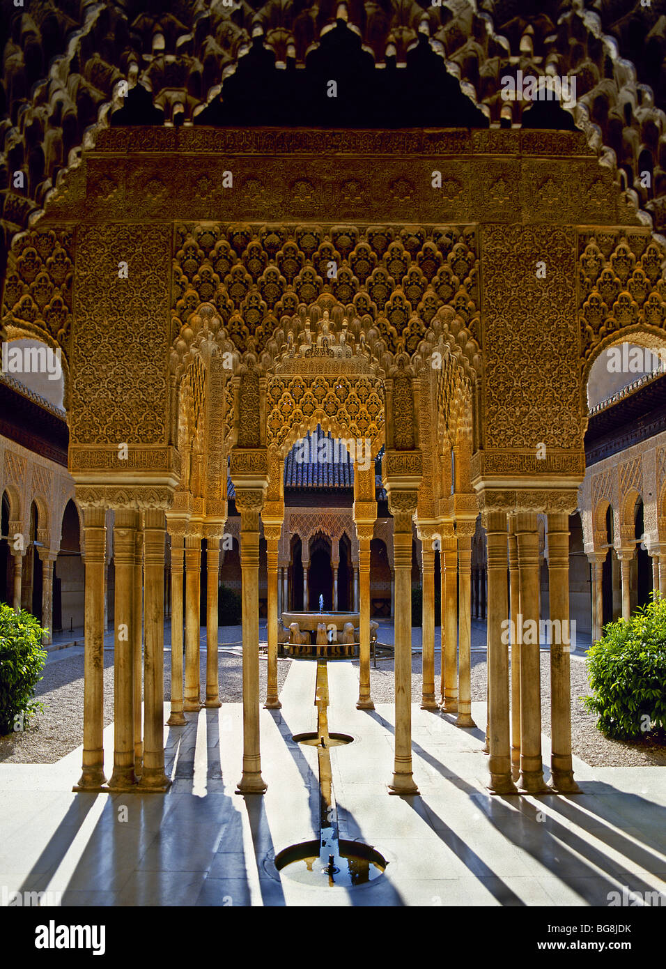 Die Alhambra. Königlicher Palast. Nasriden Periode. Hof der Löwen. Granada. Andalusien. Spanien. Stockfoto