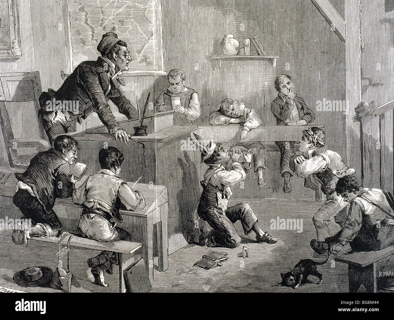 STÖRUNG IN DER SCHULE. Kupferstich von Paris im Jahre 1878 Stockfoto
