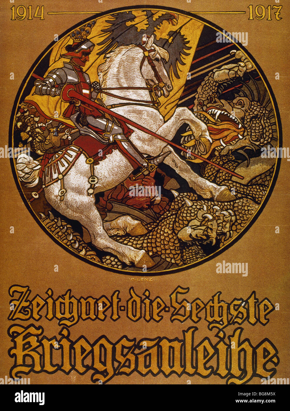 Ersten Weltkrieg (1914-1918). Deutsche Plakat einzuladen, die Kriegsanleihe beizutreten. Es wurde von Maximilian Lenz (1860-1948) durchgeführt. Stockfoto