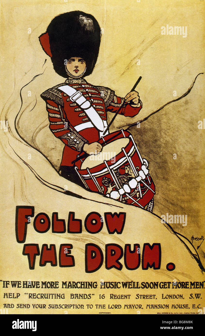 WELTKRIEG (1914-1918). Plakat "Folgen THE DRUM", von John Hassal (1868-1948), herausgegeben von der britischen Regierung. Stockfoto