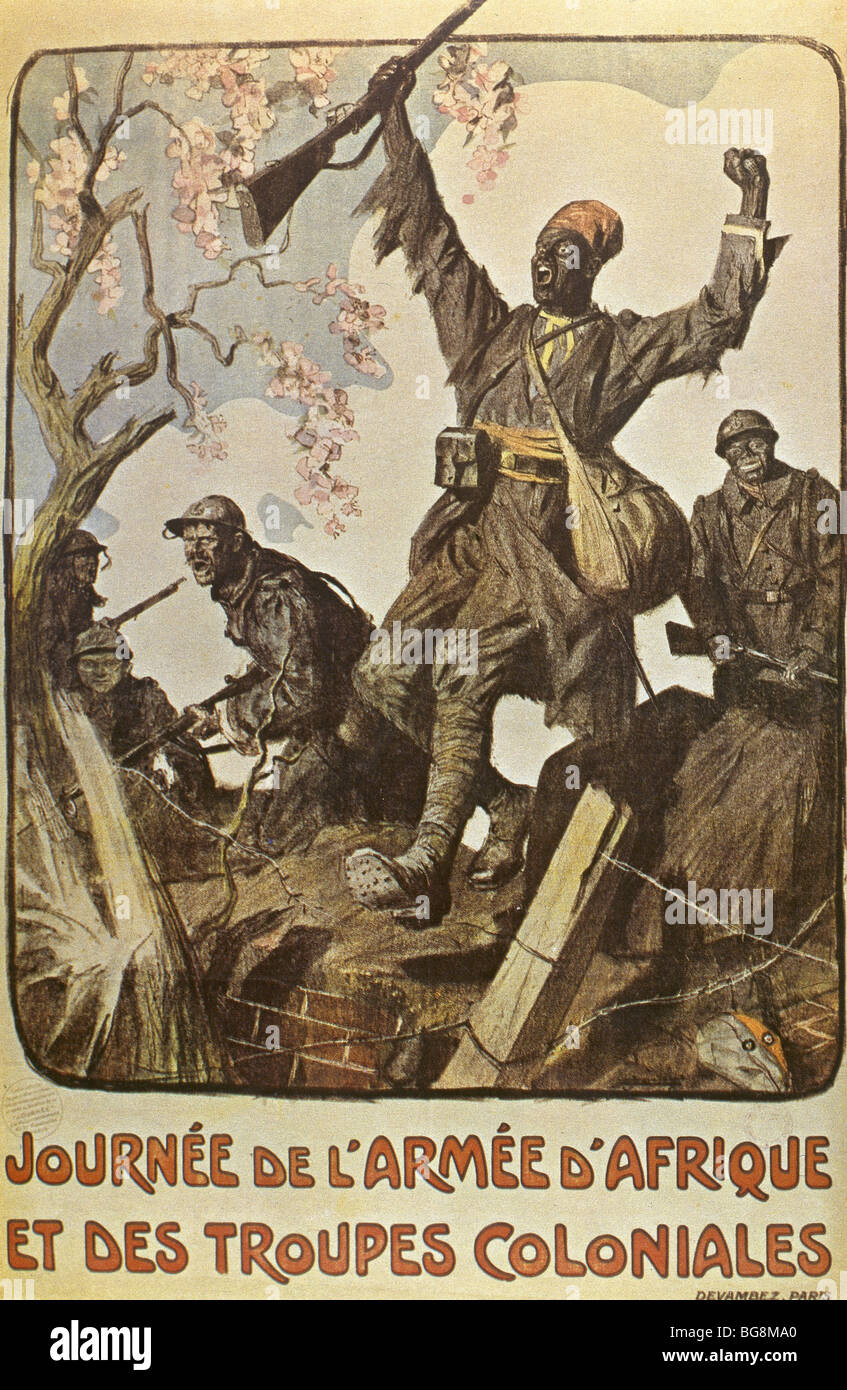 WELTKRIEG (1914-1918). Plakat "Tag des afrikanischen Armee und Kolonialtruppen" von Lucien Hector Jonas (1880 – 1947). Paris. Frankreich. Stockfoto