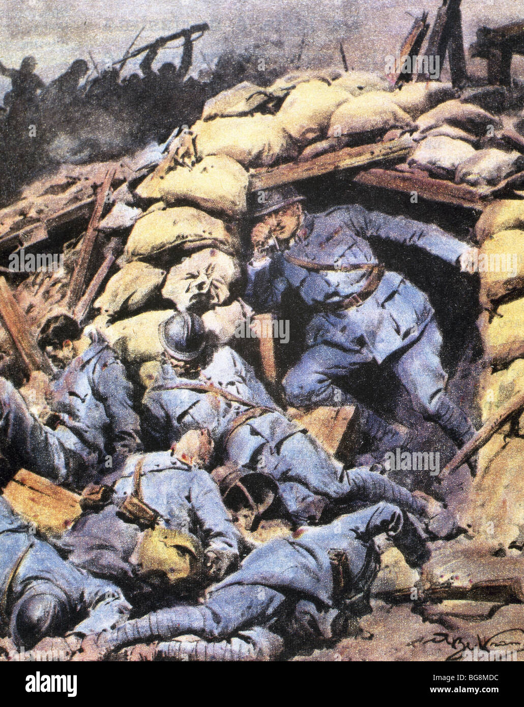 Ersten Weltkrieg (1914-1918). Französischen Kapitän geschlossen in den Schützengräben von deutschen Truppen (1918). Stockfoto