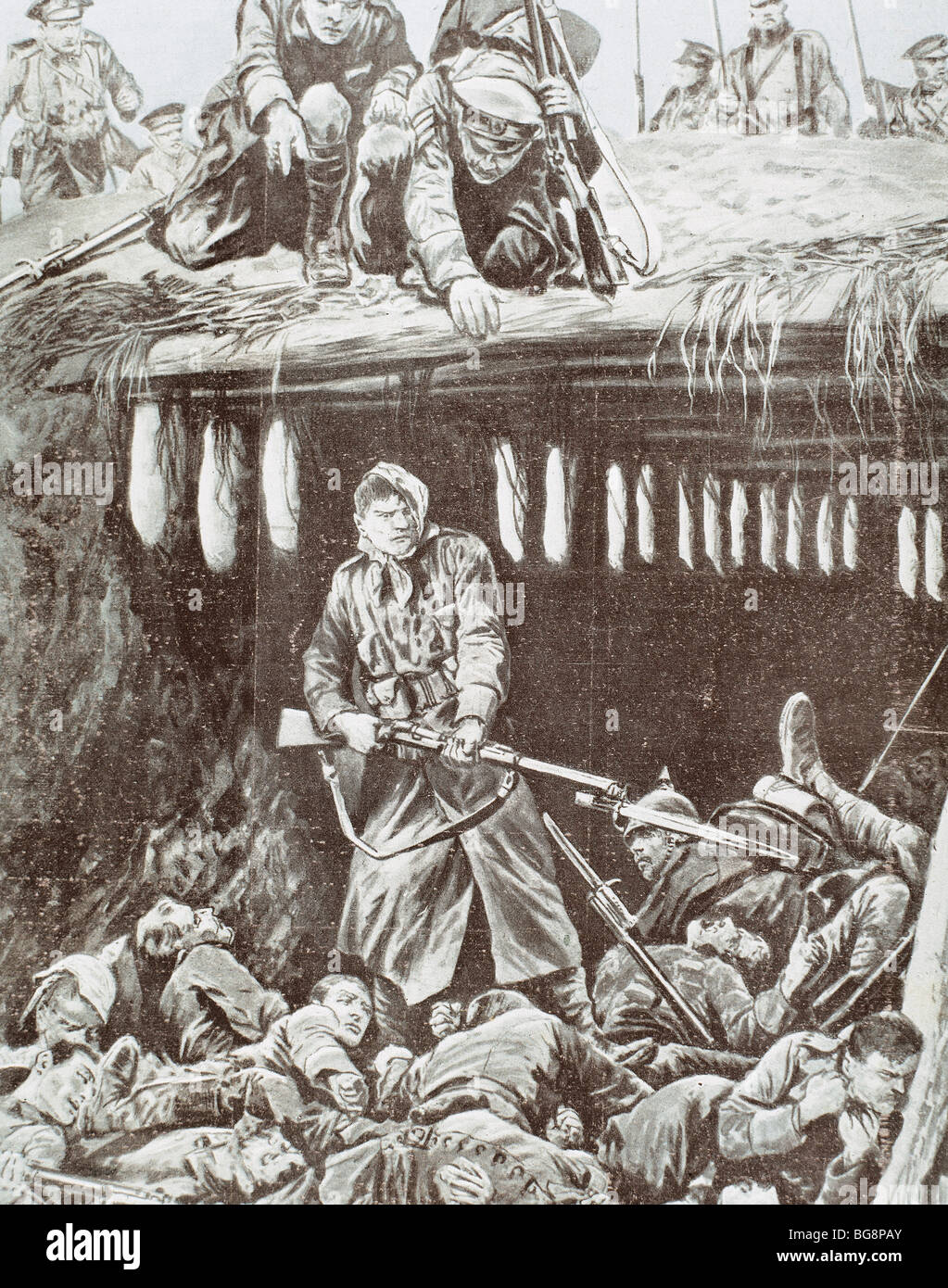 ERSTER WELTKRIEG (1914-1918). Graben von den Alliierten den deutschen in Flandern lines.1915 genommen. Stockfoto