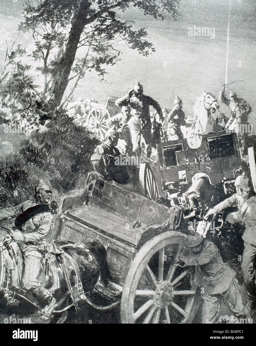 ERSTER WELTKRIEG (1914-1918). Deutsche Batterie wurde bei einem Nachtmarsch entdeckt. Stockfoto