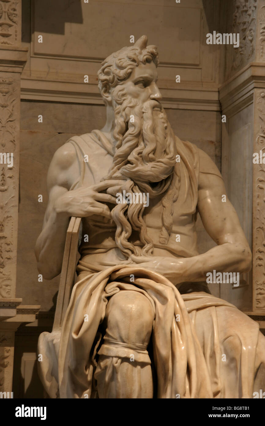 Moses von Michelangelo. Marmor-Skulptur von Michelangelo Buonarroti 81513-1515), das Grab des Papstes Julius II Teil. Stockfoto