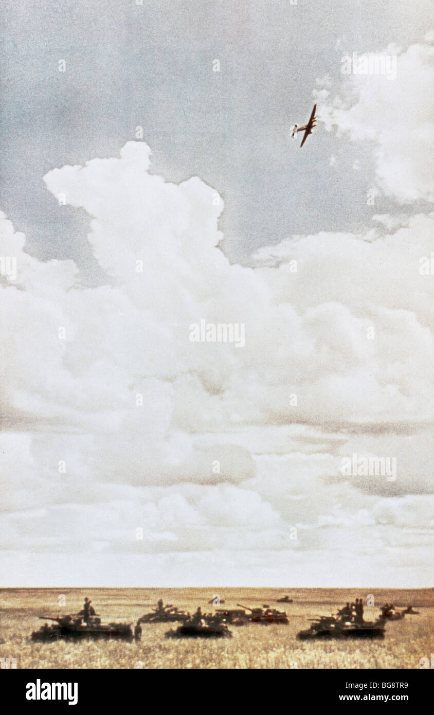 ZWEITER WELTKRIEG (1939-1945). RUSSISCHE FRONT. Panzer in der Nähe Fluss Terek. Sowjetisches Territorium. Sommer 1942. Zeichnung. Stockfoto