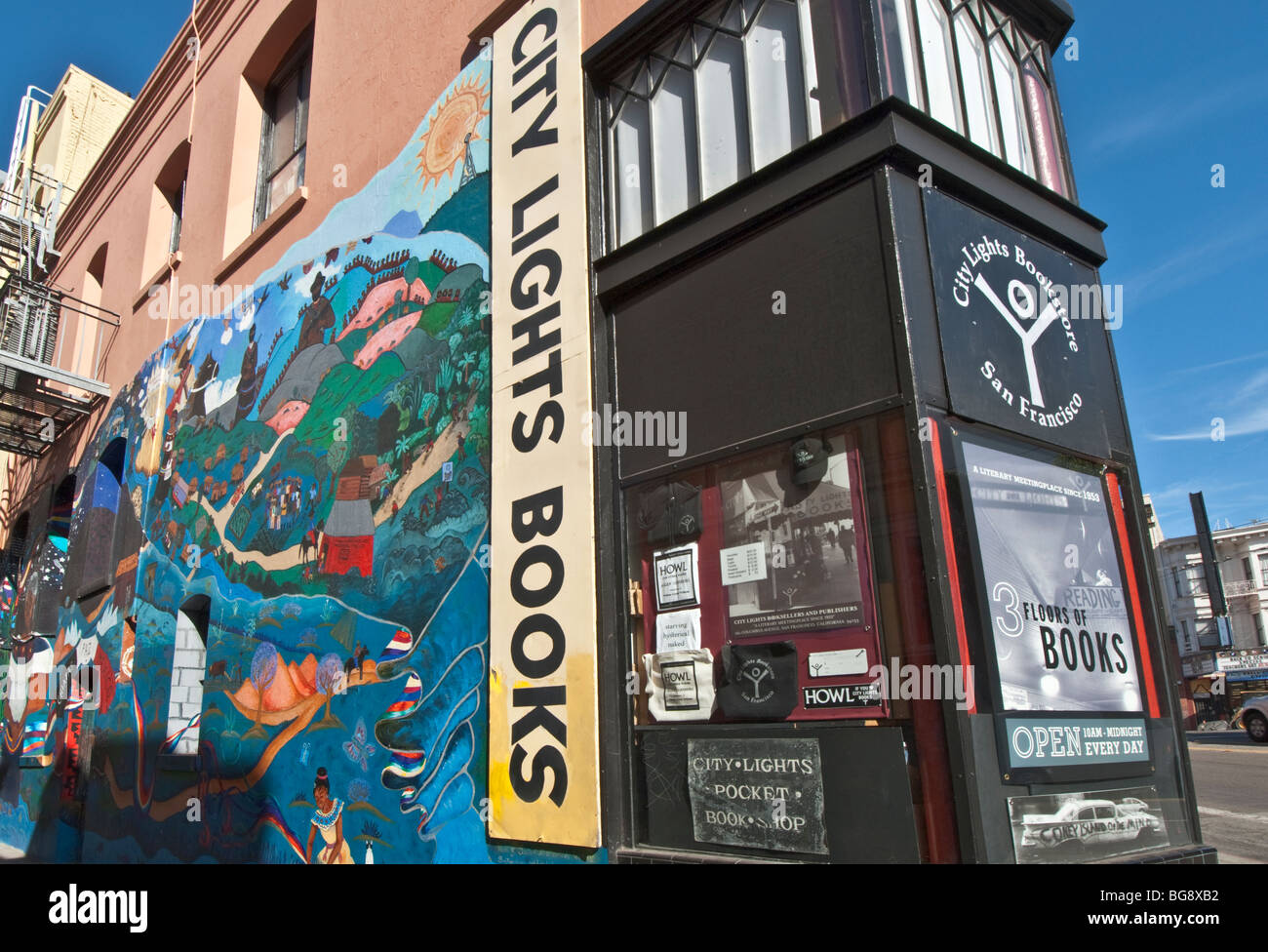 Kalifornien-San Francisco-Nordstrand Nachbarschaft "City Lights" Buchhandlung berühmt für Autoren der Beat Generation Stockfoto