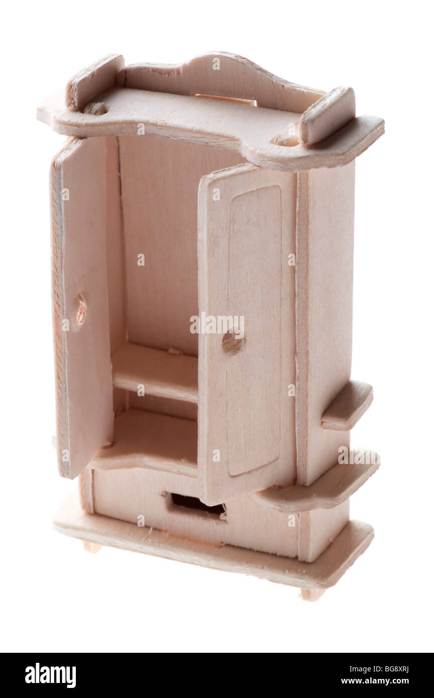 Objekt auf weiße Miniatur Holz Case Spielzeug Makro Stockfoto