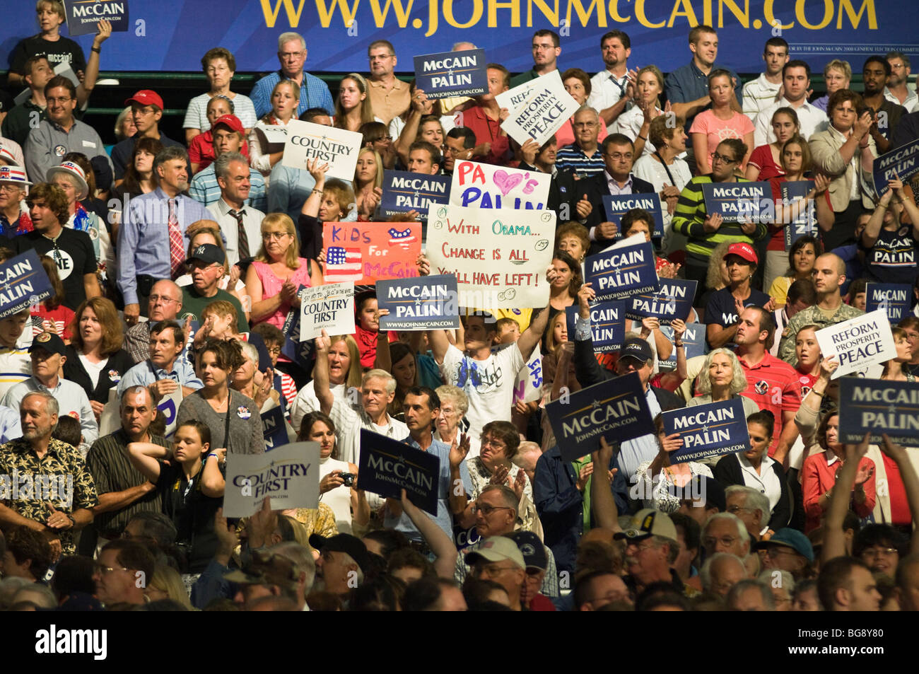 John McCain, Sarah Palin Kampagne Rallye Franklin & Marshall College in Lancaster, PA Stockfoto