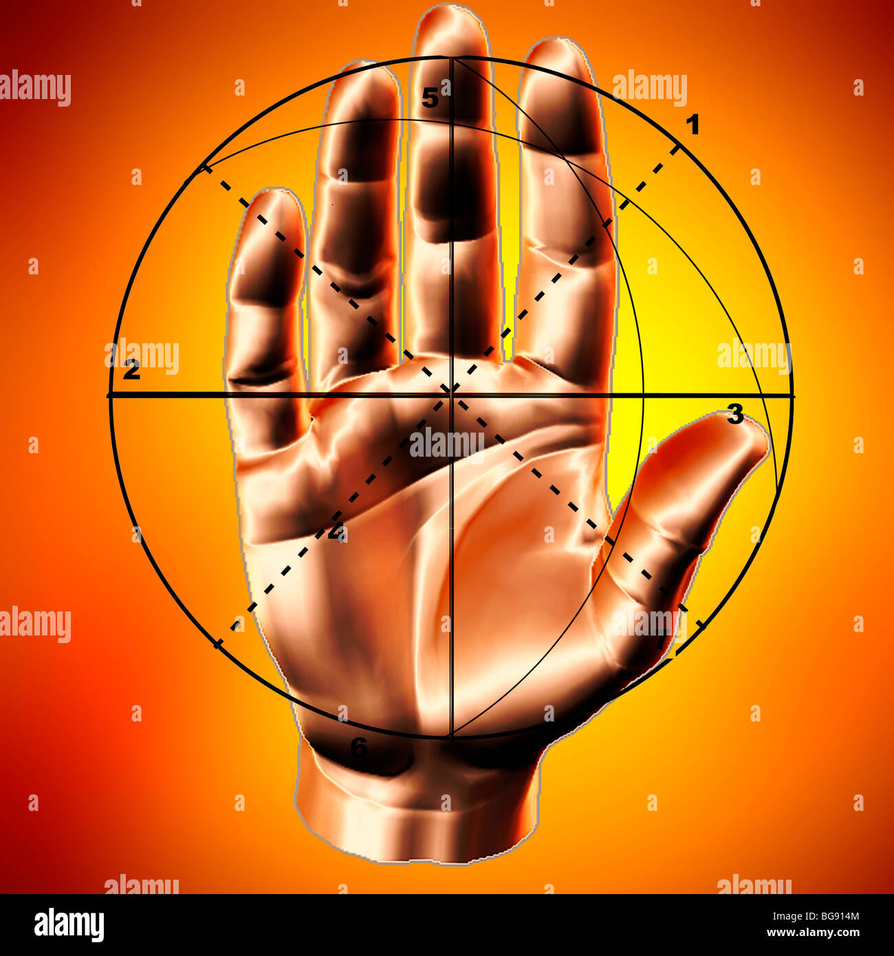 computergenerierte Hand und abstrakten numerischen kreisförmige Darstellung Stockfoto