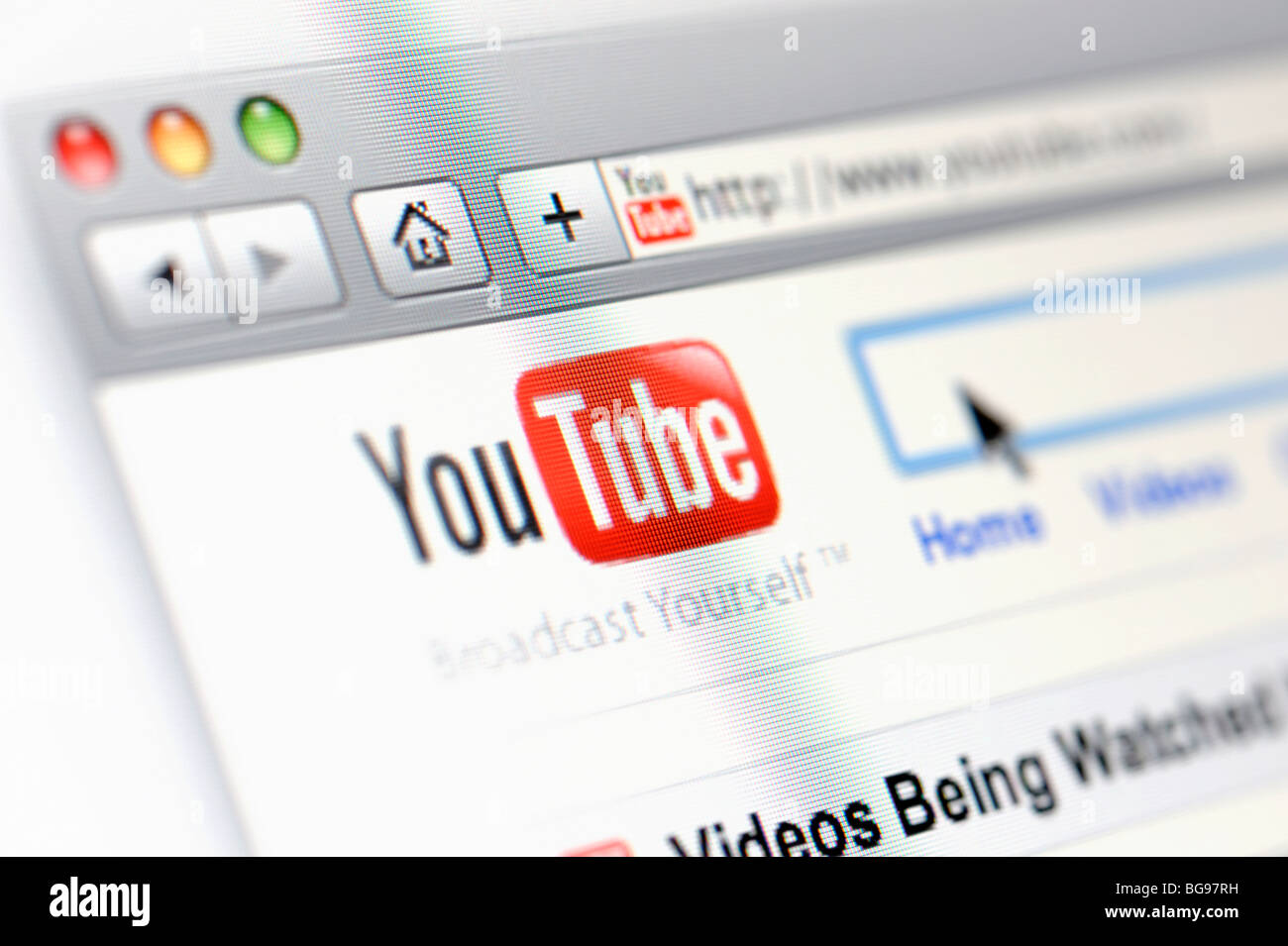 YouTube-Bildschirm-Logo aus der Nähe von 2009 Stockfoto
