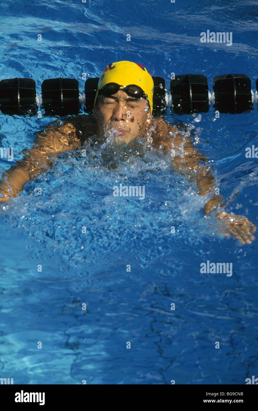 Schwimmer schwimmt in einem Spur-marker Stockfoto