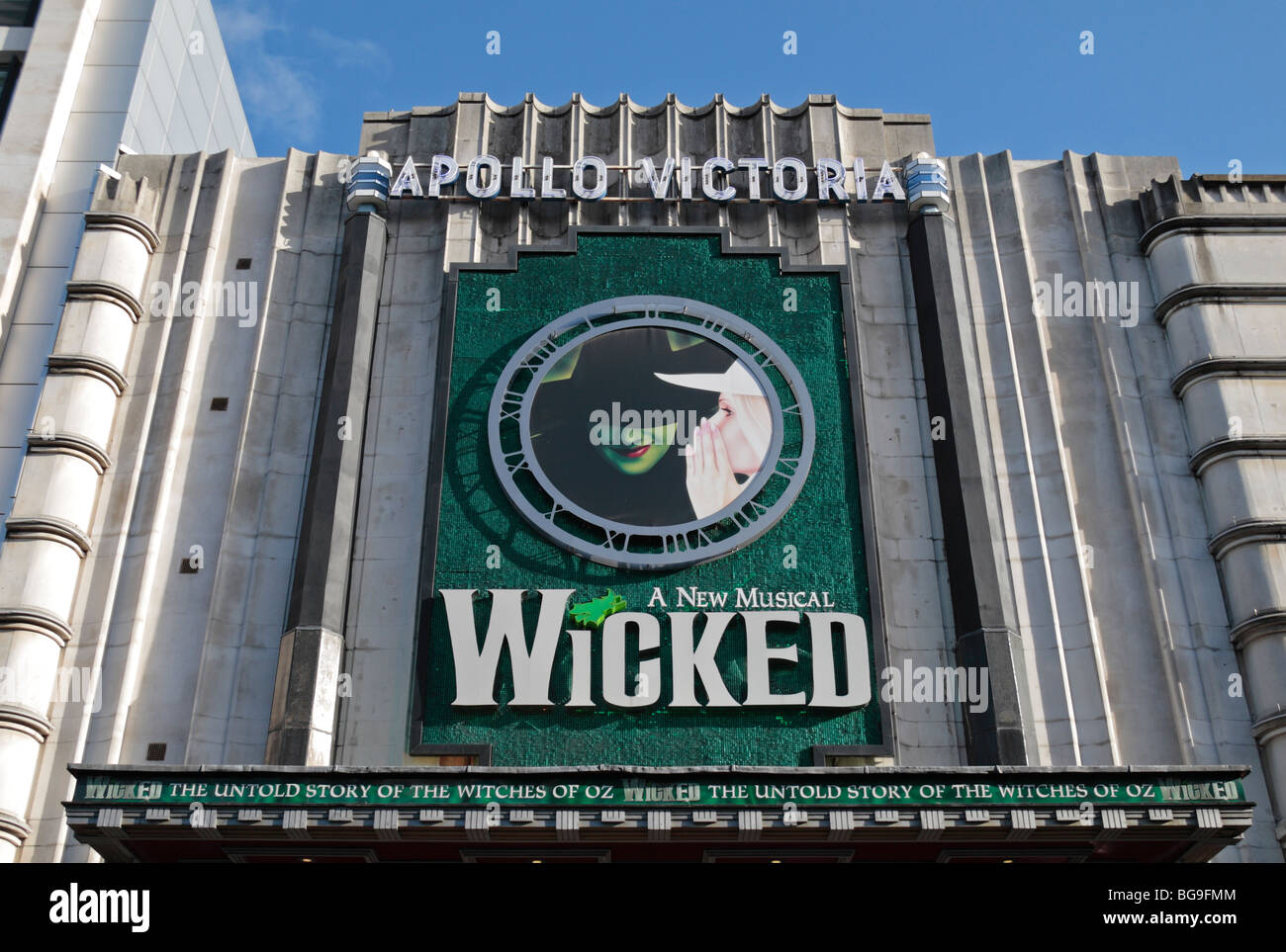 Die wichtigsten Eingang zum musical "Wicked", "untold Story die Hexen von Oz", Apollo Victoria Theatre, London, UK. Stockfoto