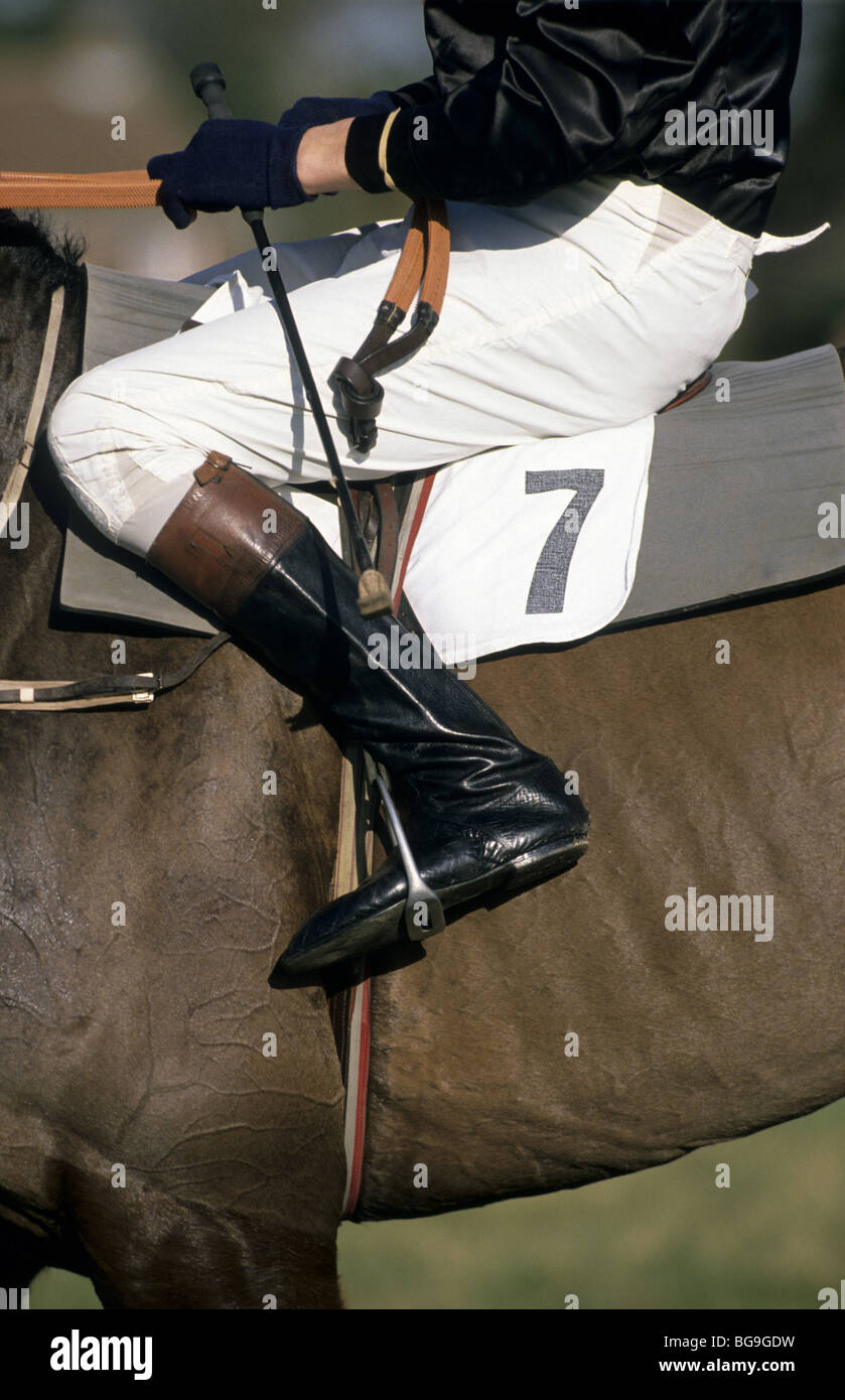 Jockey auf Pferd sitzend Stockfoto