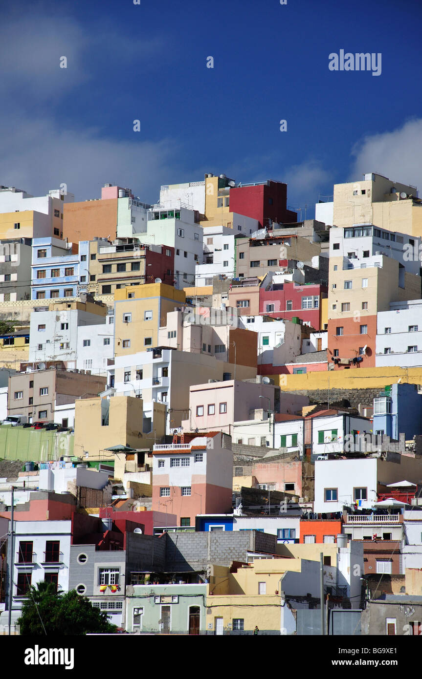 Häuser am Hang' gestrichen, Barrio San Nicolas, Las Palmas de Gran Canaria, Gran Canaria, Kanarische Inseln, Spanien Stockfoto