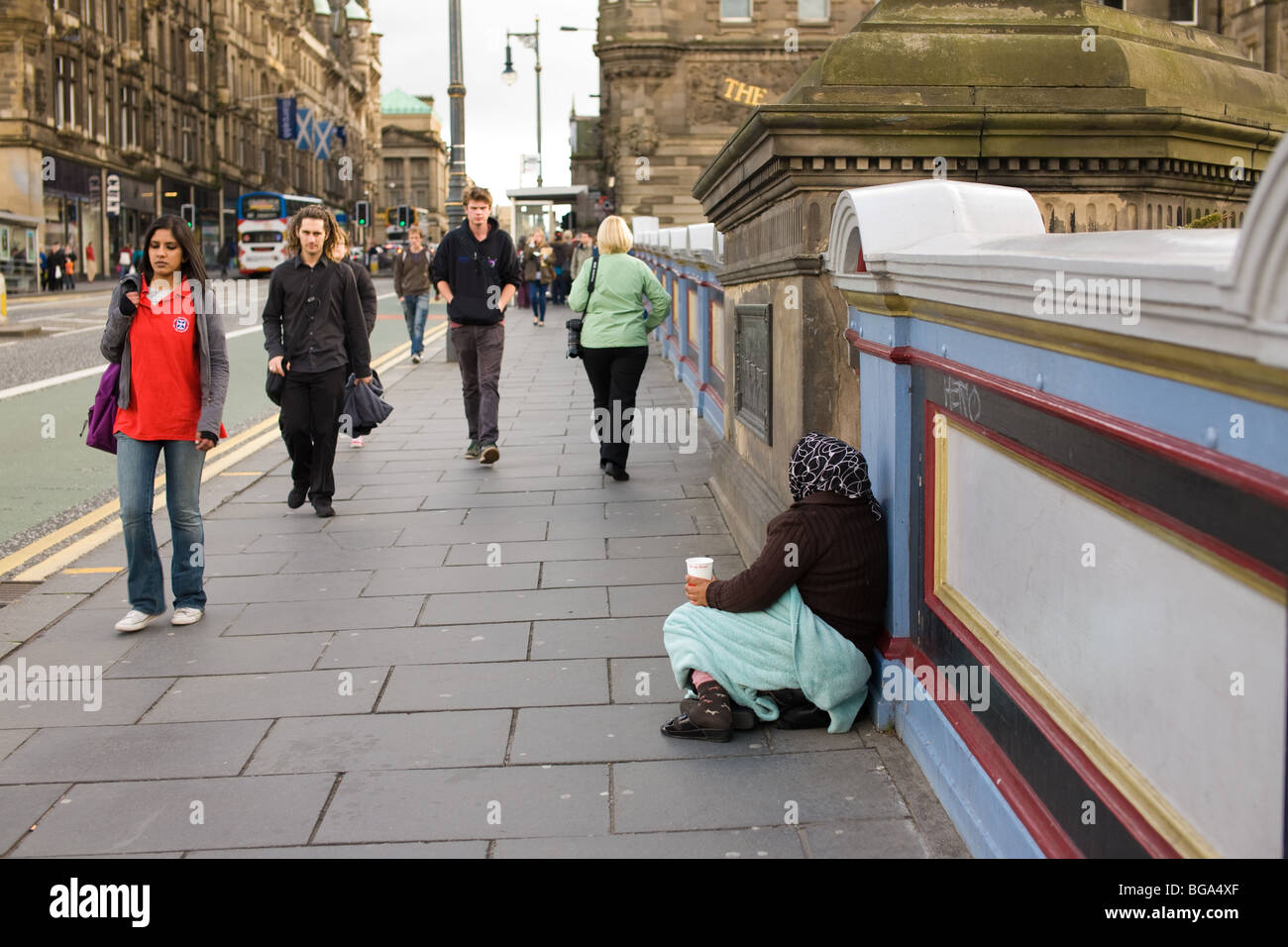 Bettler an der Nordbrücke, Edinburgh, West Loathian, Schottland Stockfoto