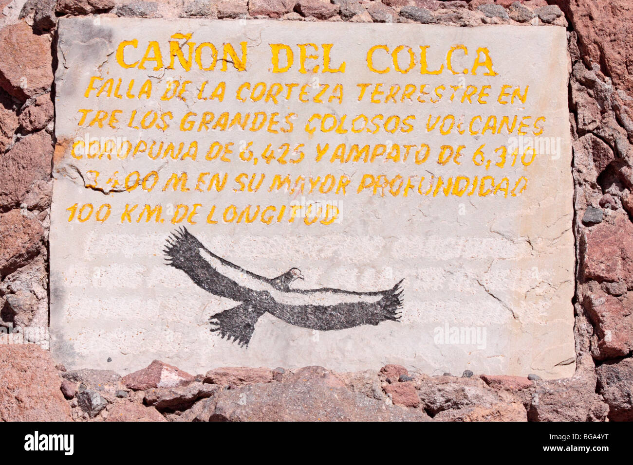 Info-Tafel im Colca Canyon, Anden, Peru, Südamerika Stockfoto