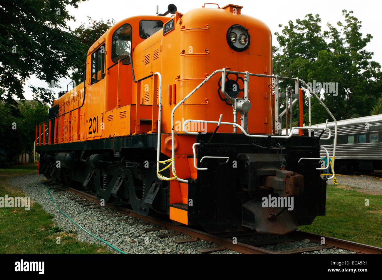 Bild von einem ALCO Diesel elektrische Lokomotive auf dem Display an der Nordwest-Eisenbahnmuseum, Snoqualmie Stockfoto