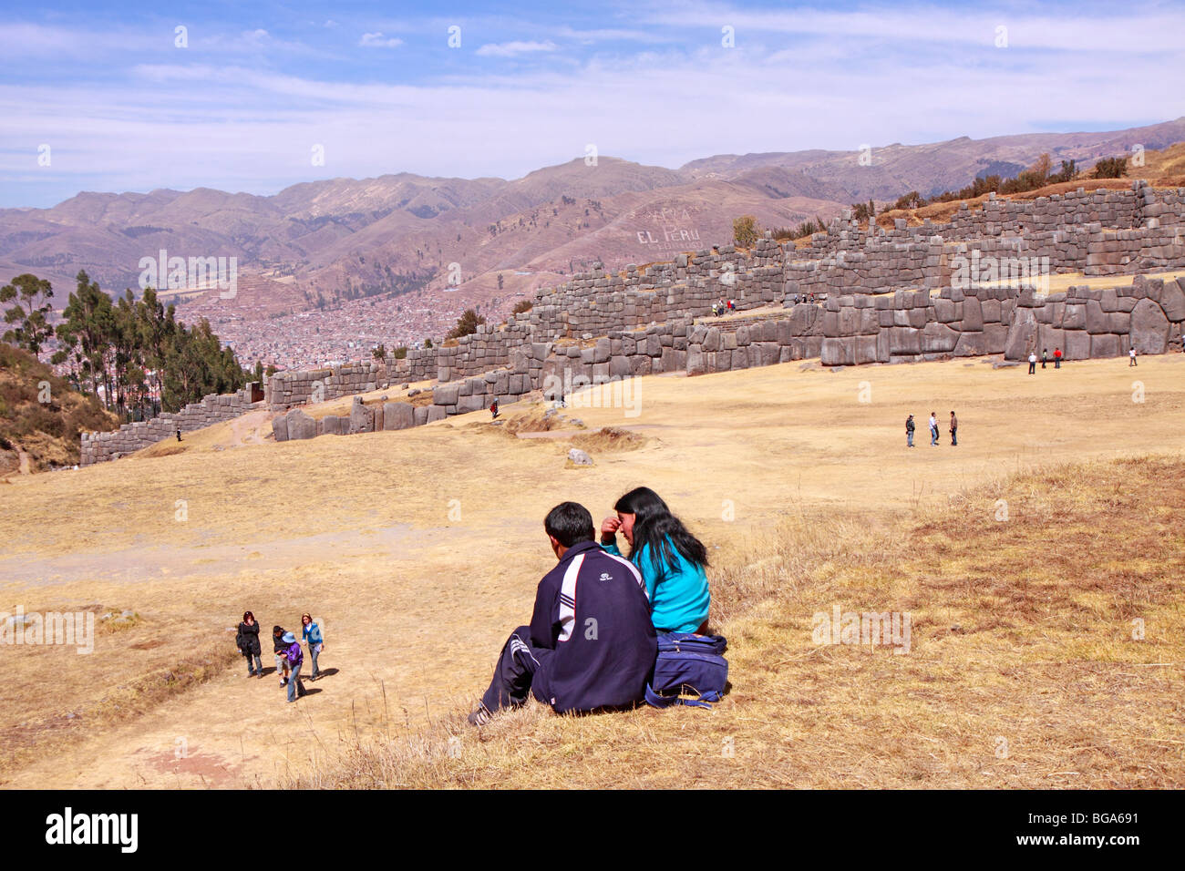 Inka-Ruinen von Sacsayhuaman, Cuzco, Anden, Peru, Südamerika Stockfoto