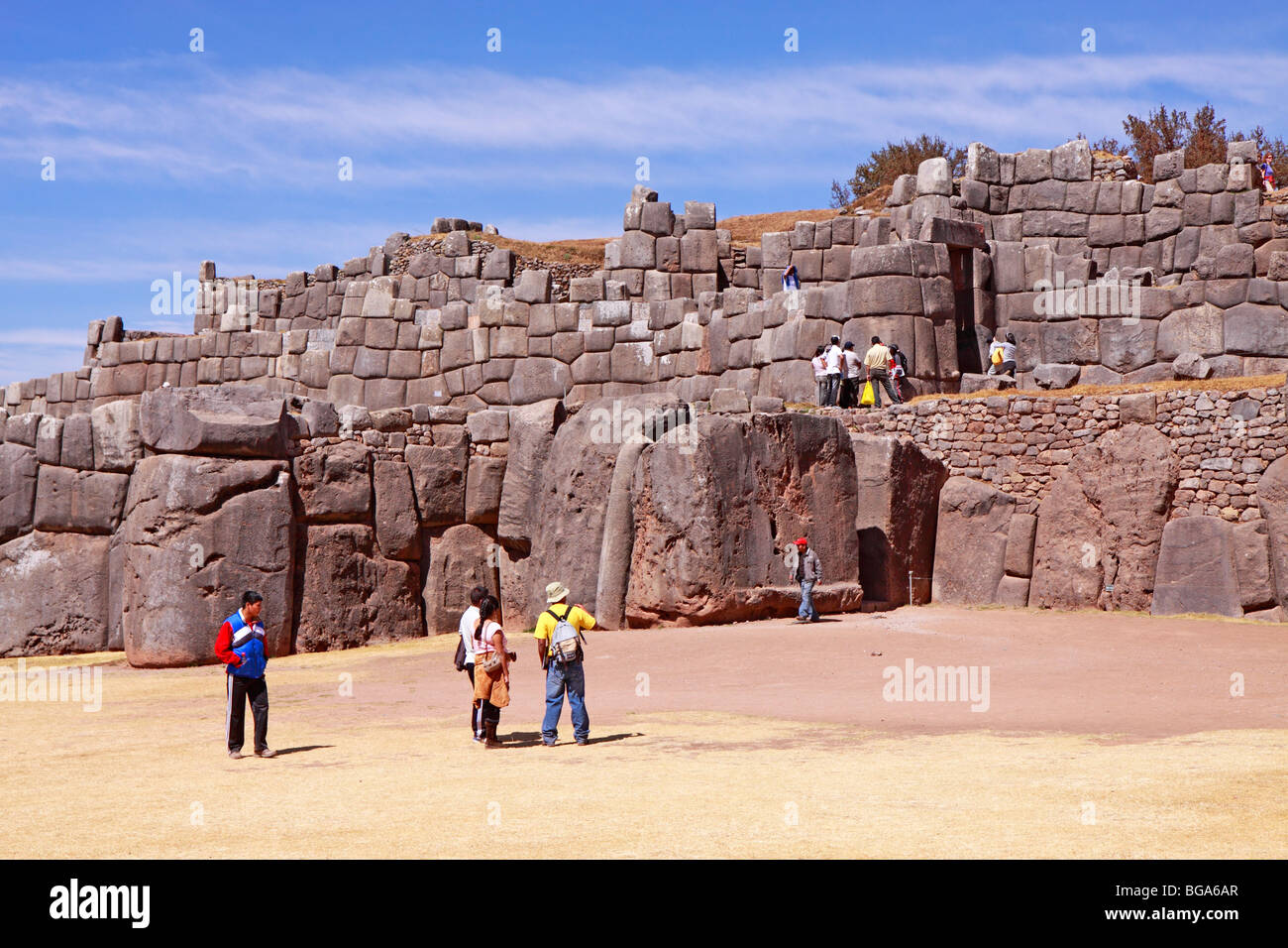 alten Inka Wand bei den Inka-Ruinen von Sacsayhuaman, Cuzco, Anden, Peru, Südamerika Stockfoto