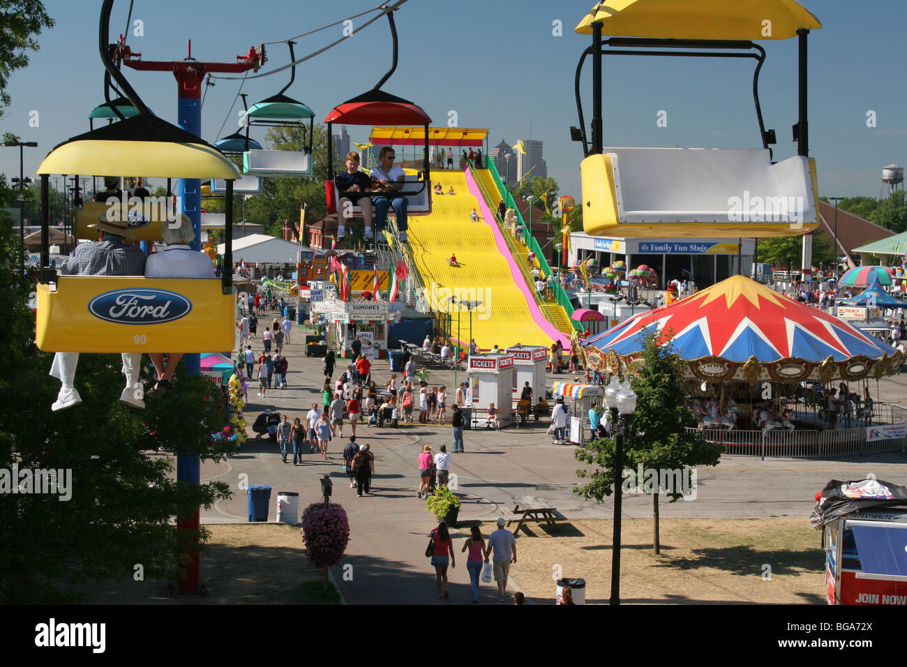 Blick vom Sky Glider Seilbahnfahrt an Ohio State Fair. Columbus, Ohio. Stockfoto