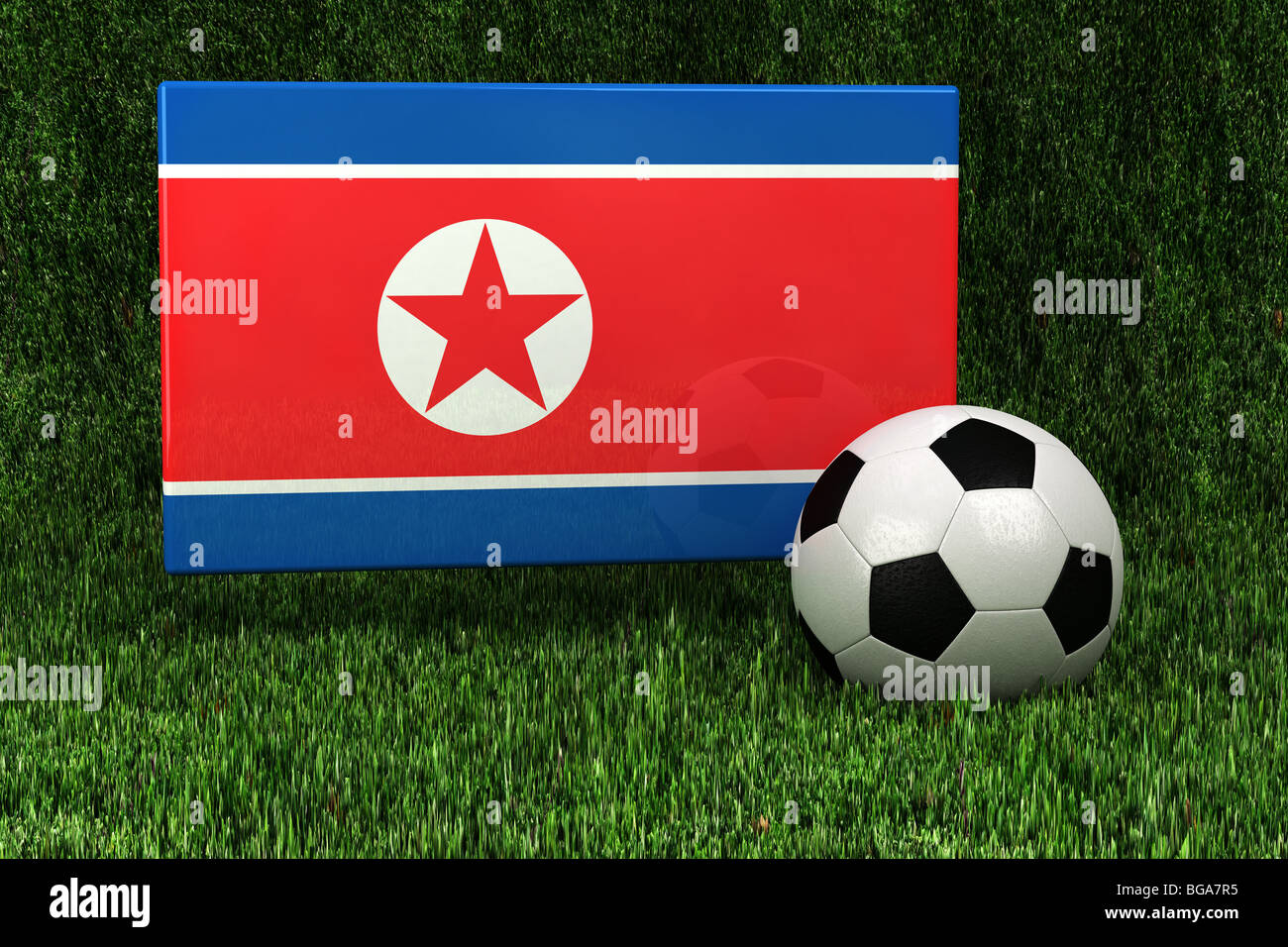 Flagge Nordkoreas mit Fußball Stockfoto