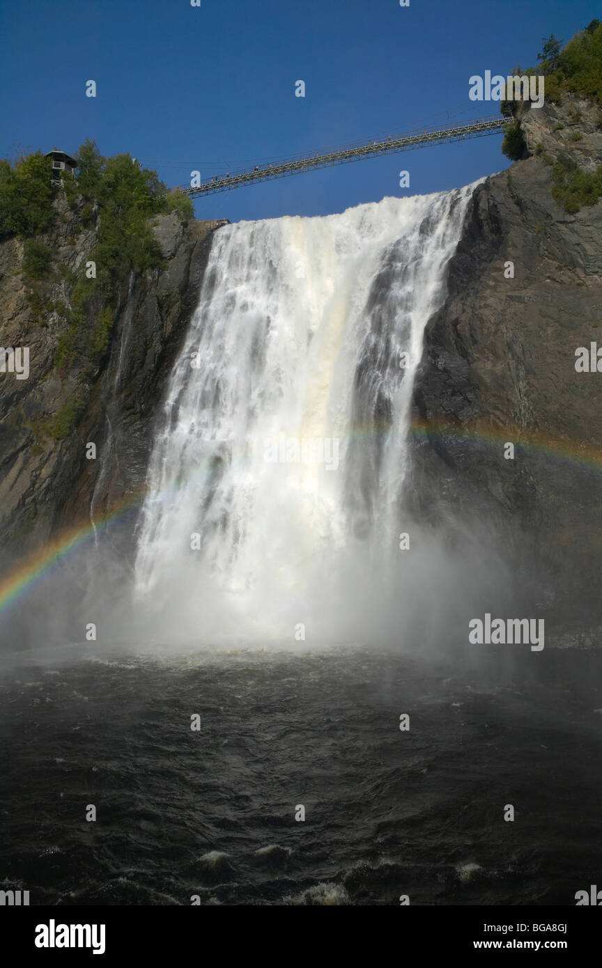 Montmorency Wasserfälle mit Regenbogen, Quebec, Kanada Stockfoto