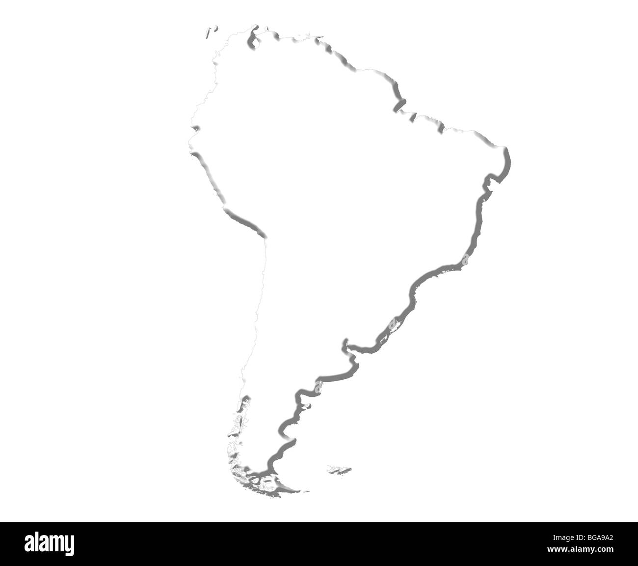 Südamerika weißen 3D-Karte Stockfoto