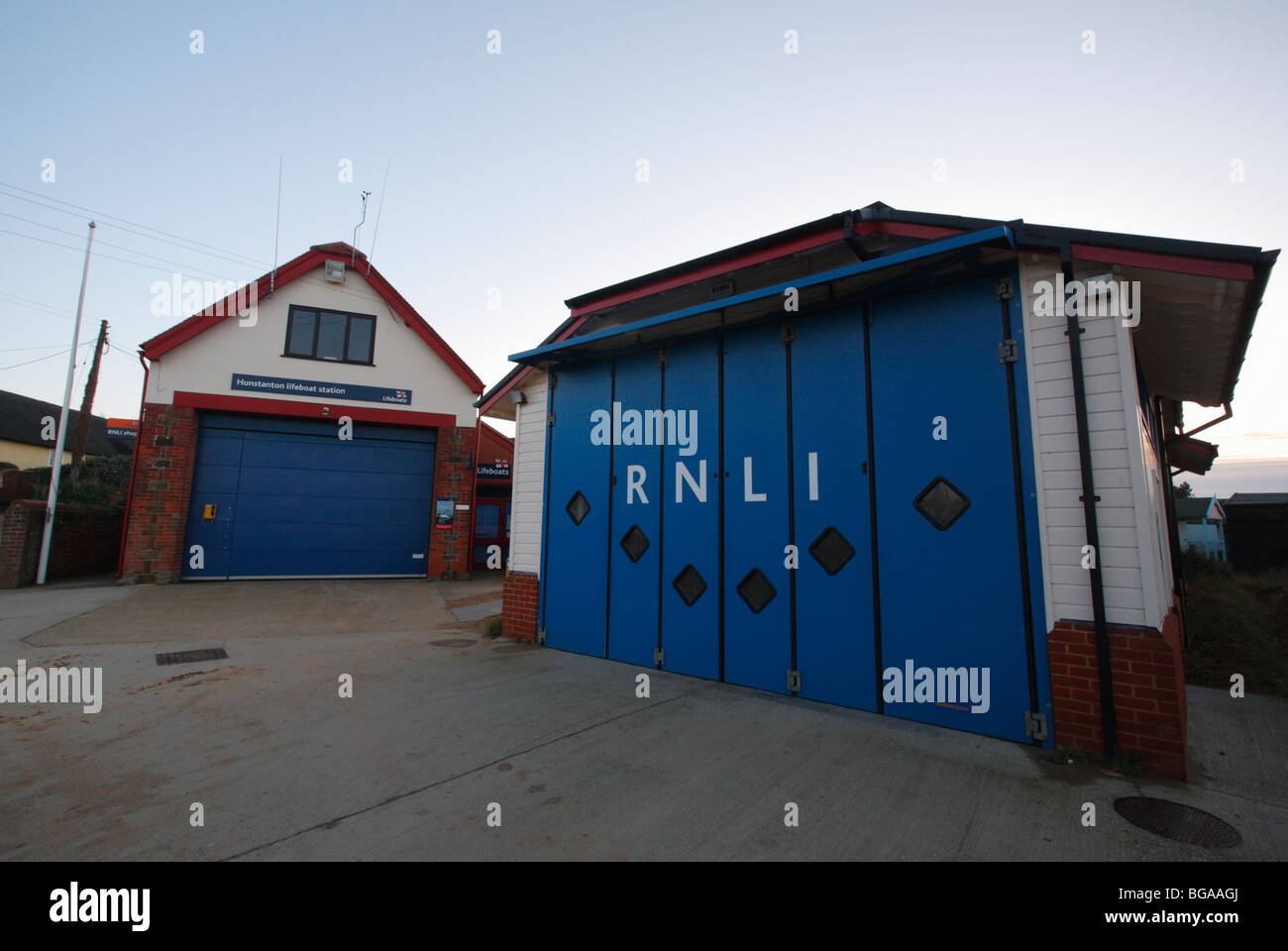 RNLI Rettungsstation am alten Hunstanton Norfolk, Engalnd. Stockfoto